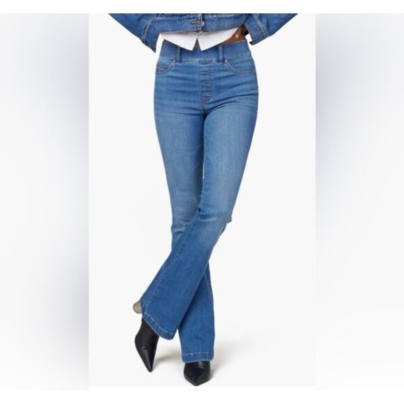 Spanx Shaping EveryWear Flare Jeans Pull On Denim Blue Size L *EUC - Picture 7 of 13